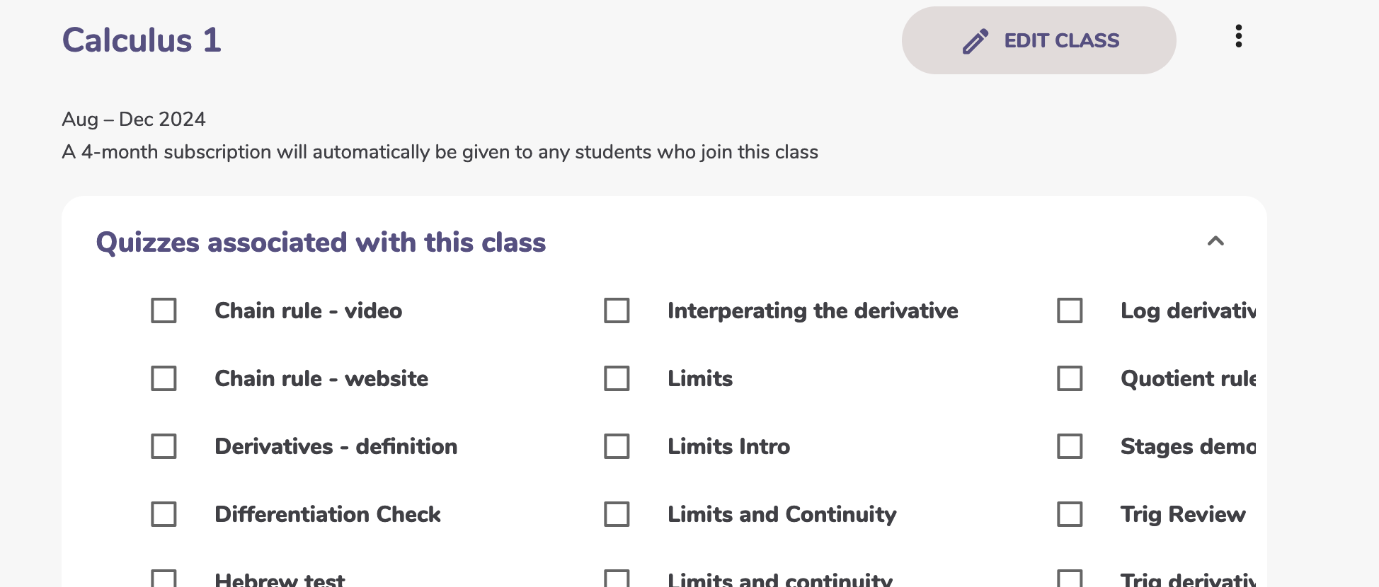 Link quizzes to a class